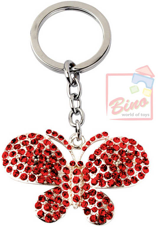 Fotografie BINO Přívěsek zdobený s drahokamy motýl červený 10cm na klíče kov v sáčku BINO