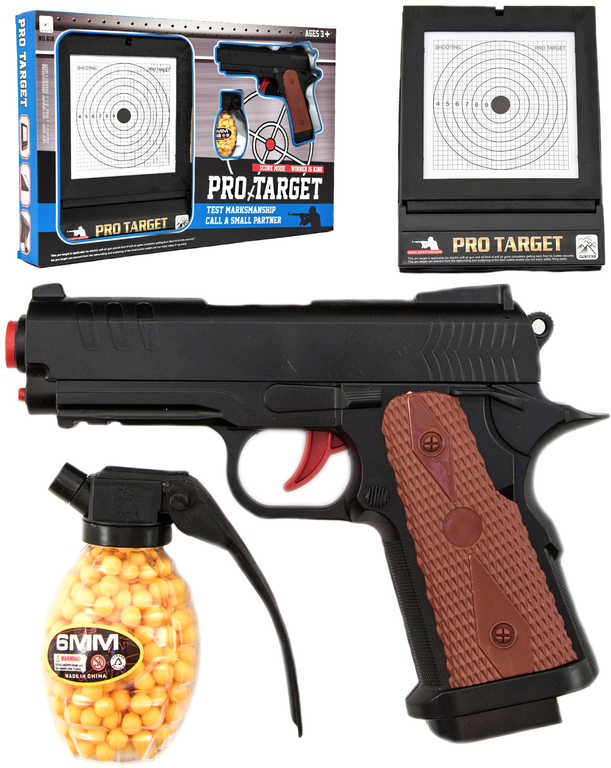 Fotografie Pistole plast na kuličky 6mm s terčem v krabici 45x29x5cm