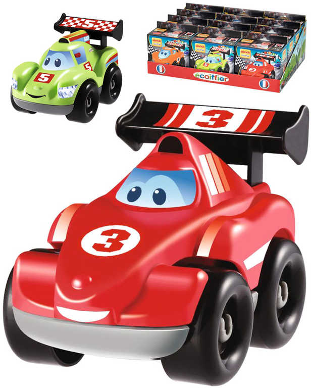 ECOIFFIER Abrick Baby auto závodní 10cm s obličejem v krabici 3 druhy