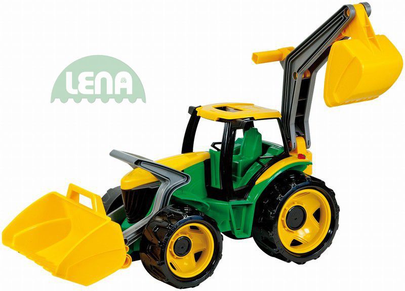 Fotografie Traktor se lžící a bagrem plast zeleno-žlutý 65cm v krabici od 3 let