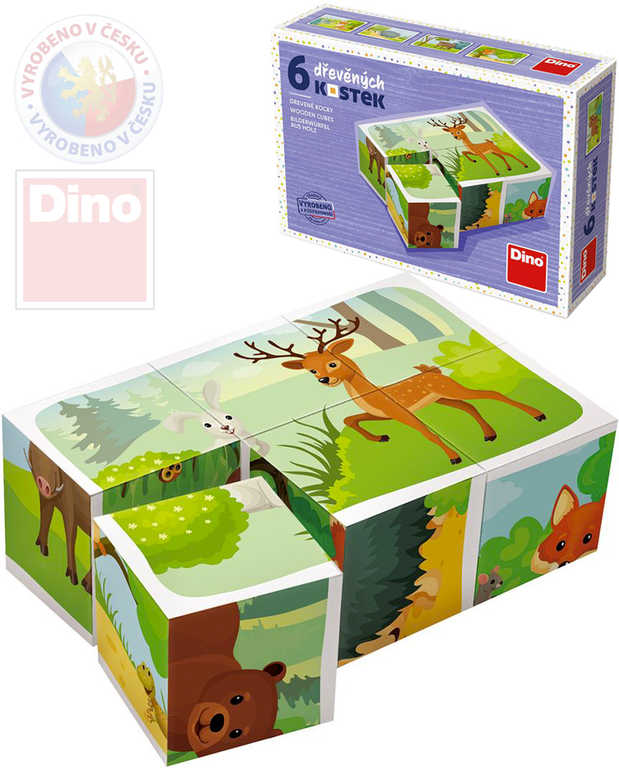 Fotografie Kostky kubus Lesní zvířátka dřevo 6ks v krabičce
