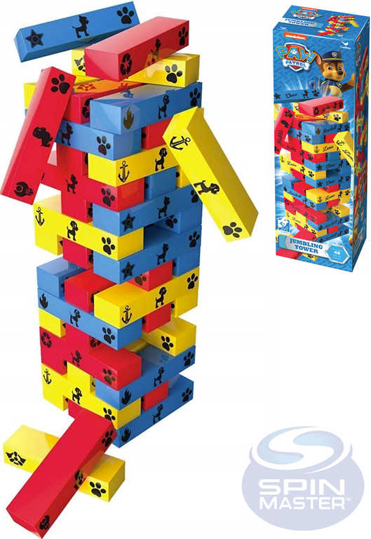 SPIN MASTER Hra vratká věž Jenga Tlapková Patrola set 48 kostek v krabici