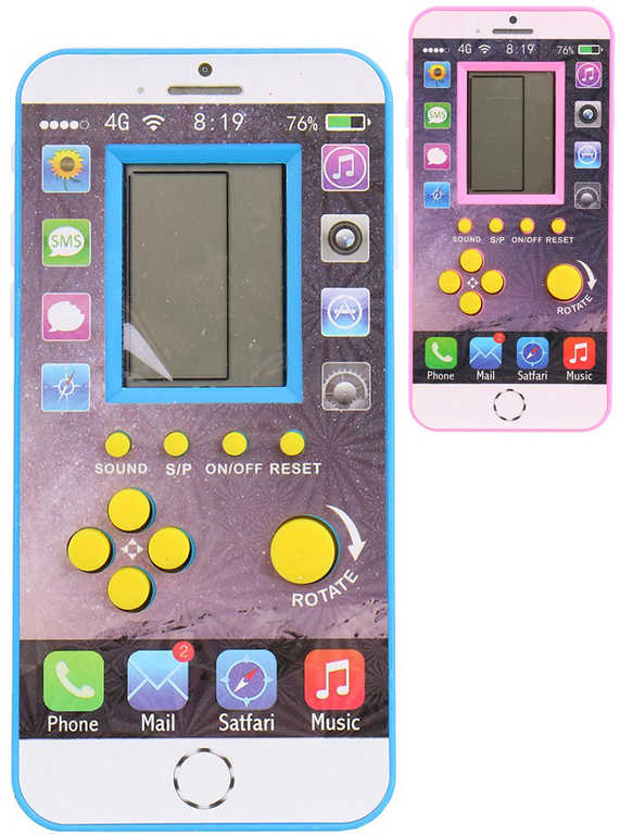 Fotografie Hra digitální tetris Brick Game elektronická smartphone na baterie 4 barvy Zvuk