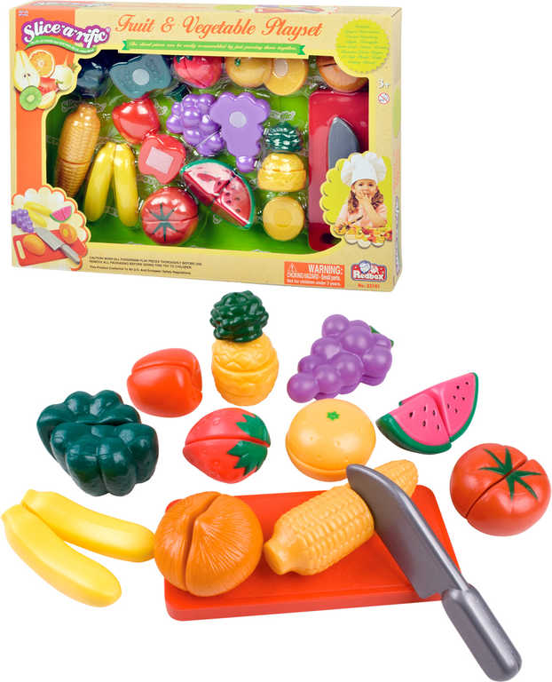 Fotografie Ovoce a zelenina krájecí s náčiním plast 25ks v krabici 40x27x6cm