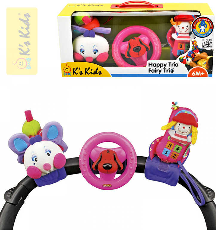 Fotografie K\´S KIDS Tři veselé hračky na přichycení suchým zipem pastelové barvy K´s Kids