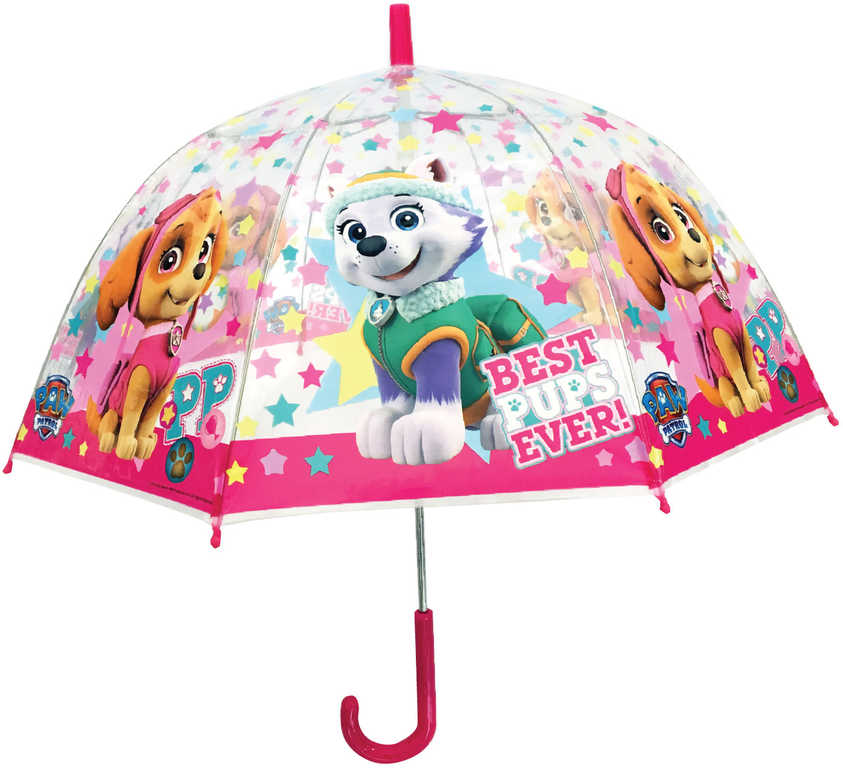 Fotografie Deštník dětský manuální Tlapková Patrola 55cm průhledný hvězdičky