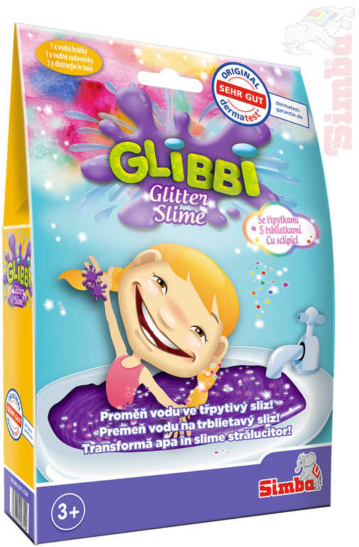 Fotografie SIMBA Glibbi prášek fialový třpytivý 150g na výrobu slizu do vany v sáčku