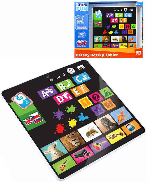 Fotografie Tablet dětský naučný interaktivní trojjazyčný CZ na baterie v krabici