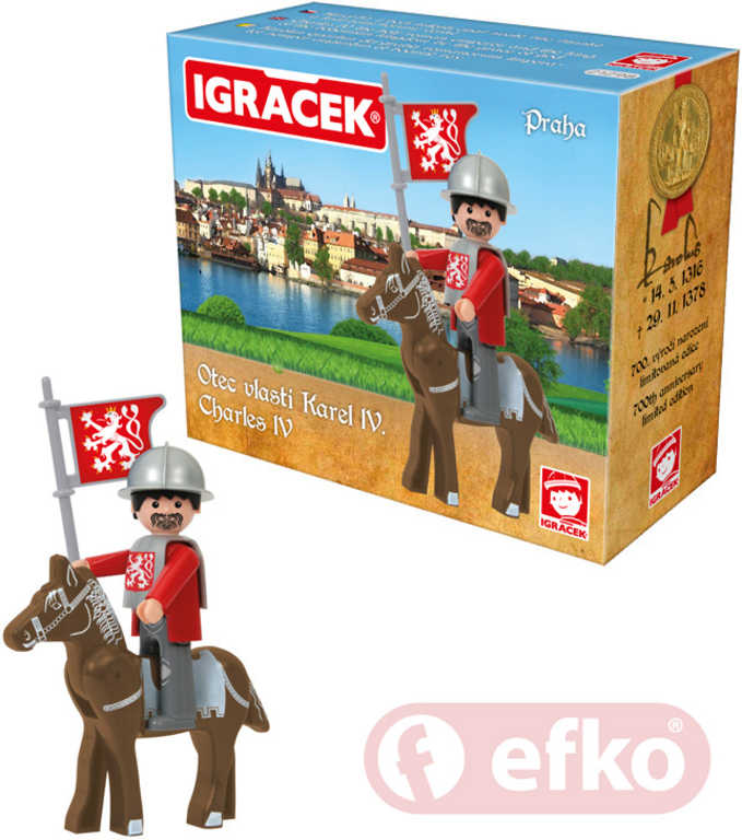Fotografie EFKO IGRÁČEK Karel IV. Praha set s koněm a doplňky v krabičce STAVEBNICE EFKO
