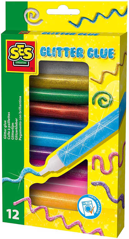 SES CREATIVE Lepidlo dekorativní kreslící třpytivé set 12 barev v tubě