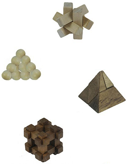 DŘEVO Hlavolam dřevěný mini různé druhy malý dárkové balení