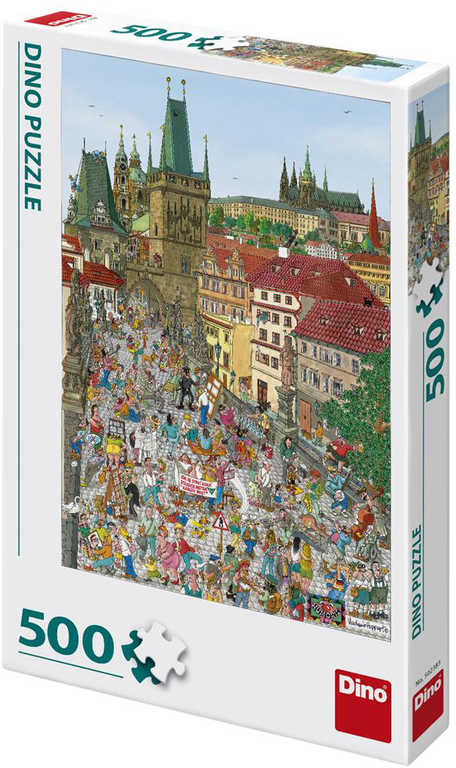 Fotografie DINO Puzzle 500 dílků Praha Mostecká věž kreslená 33x47cm skládačka v krabici Dino