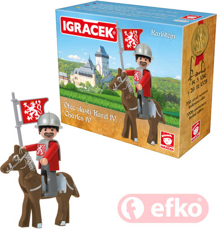 Fotografie EFKO IGRÁČEK Karel IV. Karlštejn set s koněm a doplňky v krabičce STAVEBNICE