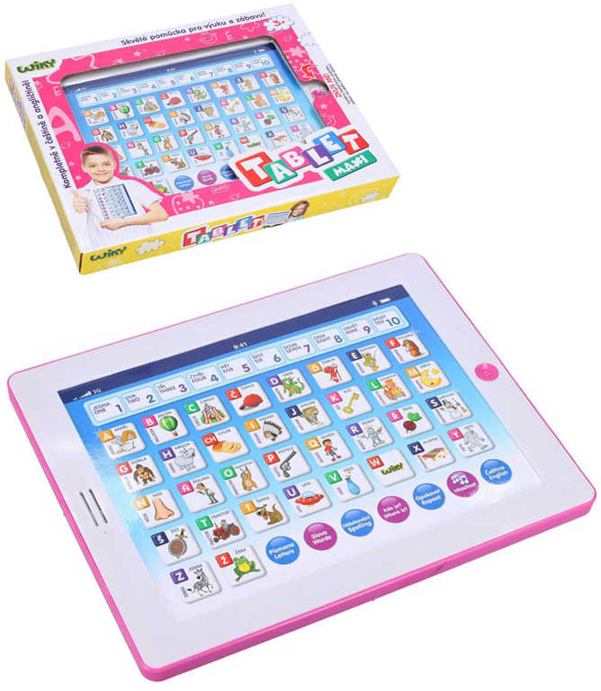 Fotografie Tablet Wiky dětský maxi růžový naučný na baterie CZ AJ Zvuk plast