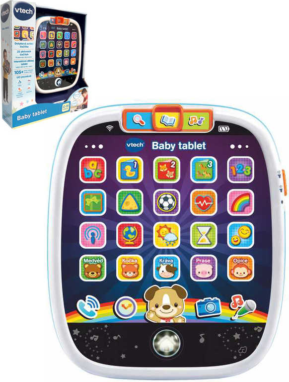 Fotografie Vtech Baby tablet interaktivní naučný na baterie Světlo Zvuk CZ plast
