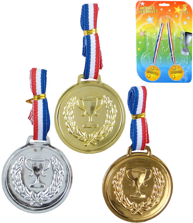 Fotografie Sada 3 plastové medaile trikolora pro vítěze na kartě