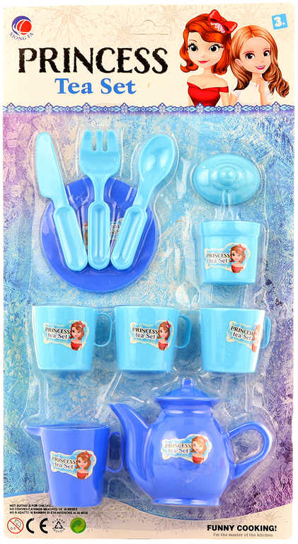 Fotografie Sada dětské plastové nádobí modré pro princezny na kartě