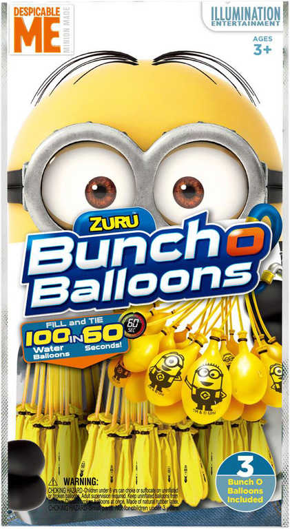 Fotografie ZURU Balónky vodní bomby žluté Mimoni (Mimoňové) set 100ks 3 pack
