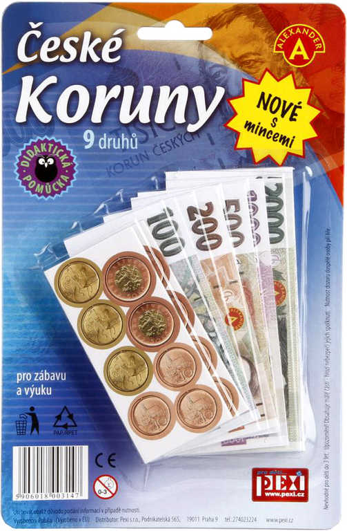 Fotografie České koruny peníze + mince do hry, 15 x 16 cm