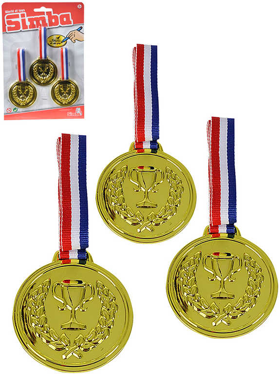 SIMBA Dětská zlatá medaile 6cm trikolora set 3ks na kartě plast
