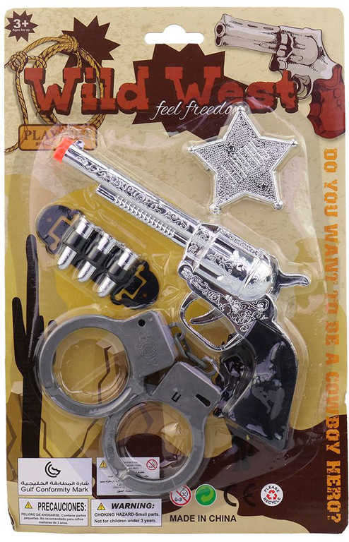 Fotografie Pistole kovbojská souprava malý šerif set s pouty a doplňky na kartě