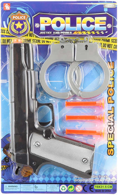 Fotografie Pistole policejní dětská set s pouty a soft náboji s přísavkou na kartě