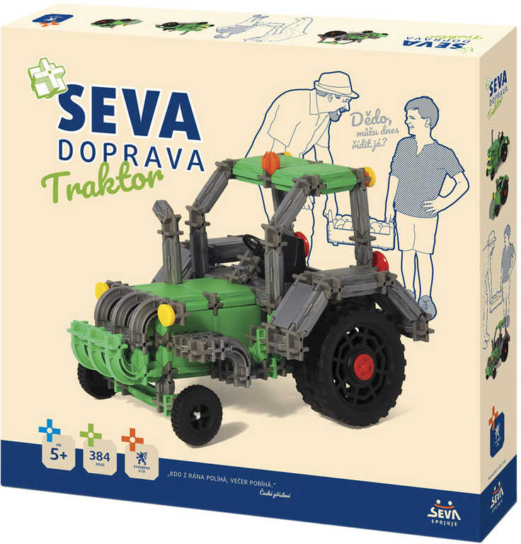 Fotografie Stavebnice Seva Doprava Traktor plast 384 dílků v krabici 35x33x5cm 5+