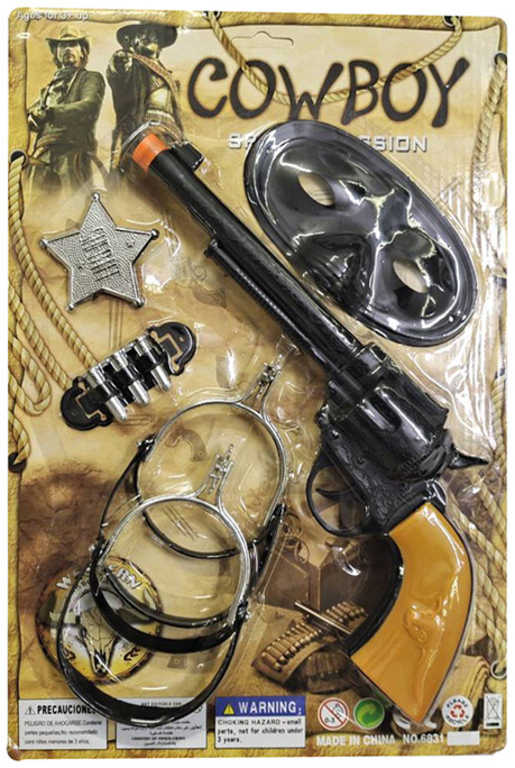 Fotografie Kovbojská westernová sada pistole 30cm s náboji a doplňky plast na kartě