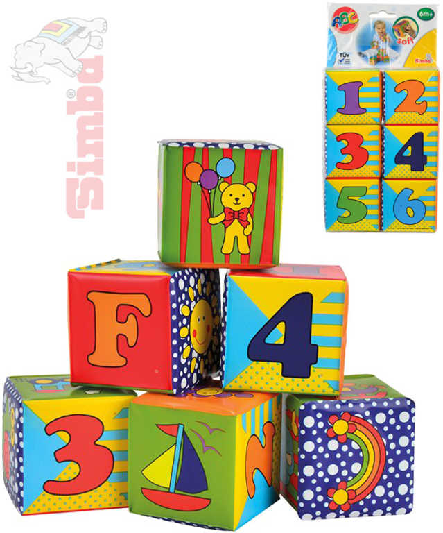Fotografie SIMBA Baby soft kostky měkké set 6ks s obrázky, čísly a písmenky pro miminko