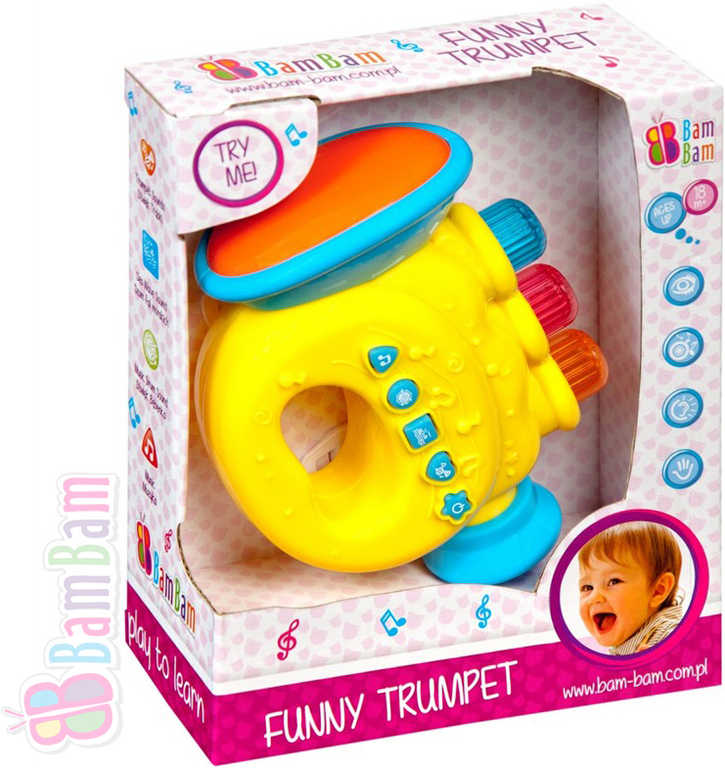 Fotografie BAM BAM Trumpeta zábavná plastová s melodiemi pro miminko Zvuk