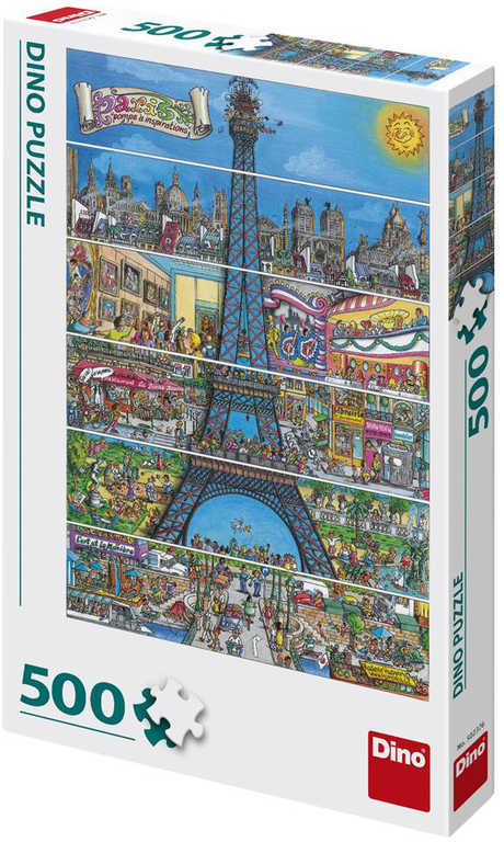 Fotografie DINO Puzzle 500 dílků Paříž Eiffelova věž kreslená 33x47cm skládačka v krabici Dino