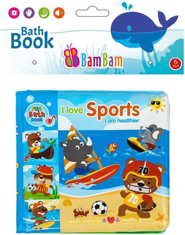 BAM BAM Baby knížka sport zvířátka pískací do vany na koupání pro miminko