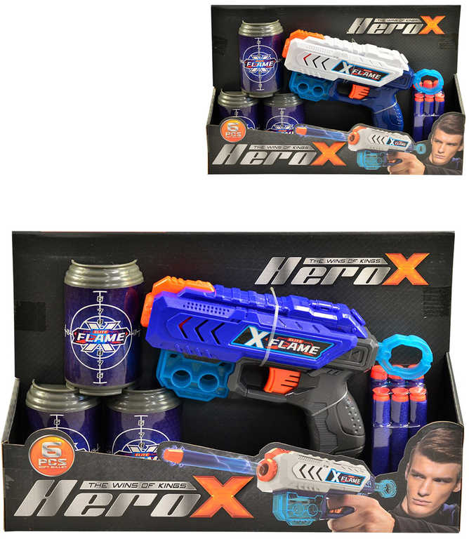 Fotografie Pistole Hero-X se 6 soft pěnovými náboji s přísavkou a 3 terči 2 barvy