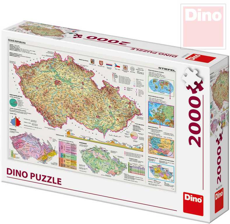 Fotografie DINO Puzzle 2000 dílků Mapa České Republiky 97x69cm skládačka v krabici Dino