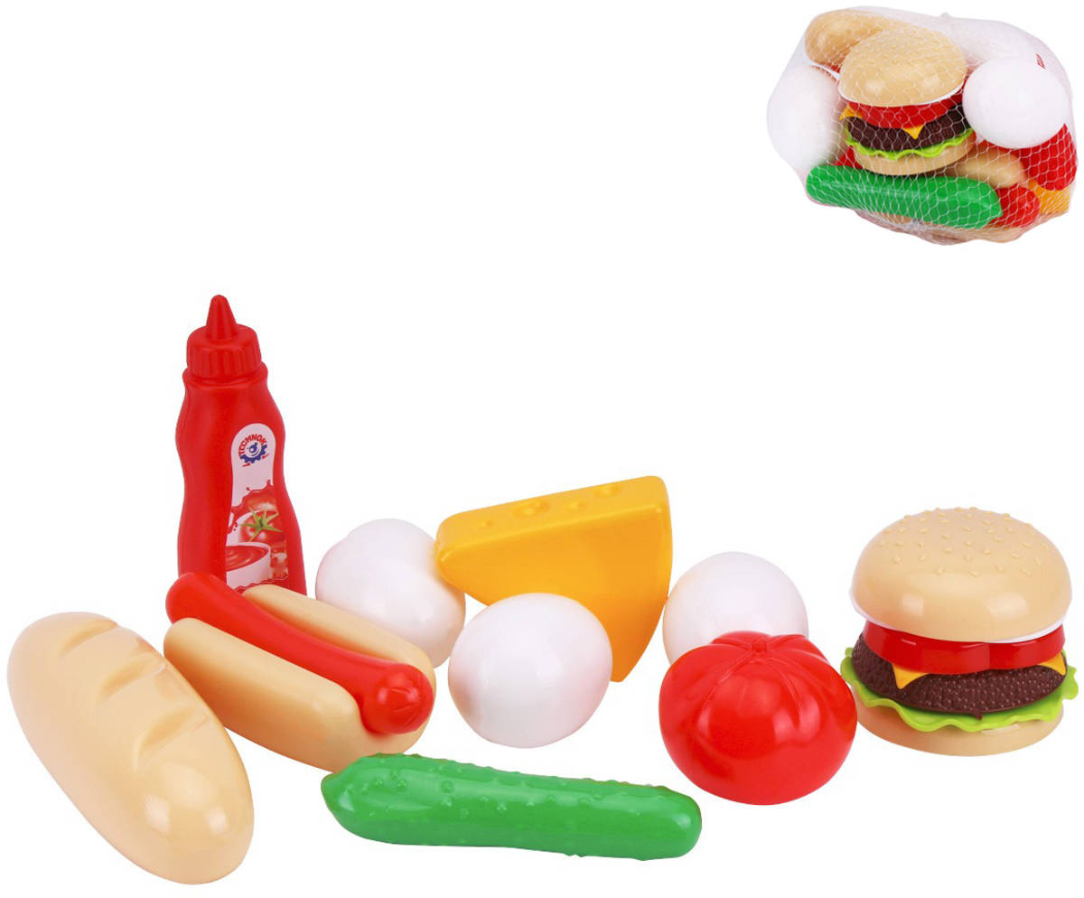 Fotografie Fast Food makety potravin herní set rychlé občerstvení plast v síťce