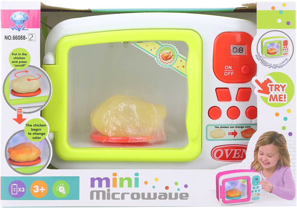 Fotografie Mikrovlnka dětská set s kuřetem efekt změna barvy na baterie Světlo Zvuk