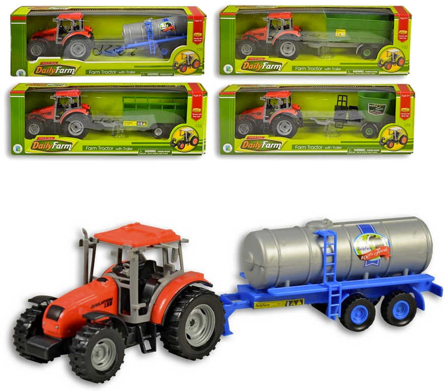 Traktor farmářský 33cm set s přívěsem 4 druhy v krabičce plast