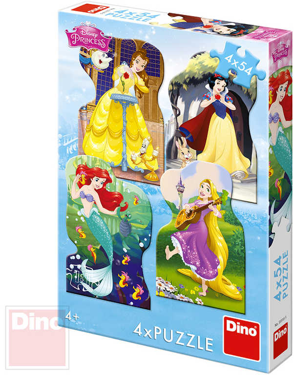 Fotografie DINO Puzzle 4x54 dílků obrysové Princezny 13x19cm skládačka 4v1 v krabici Dino