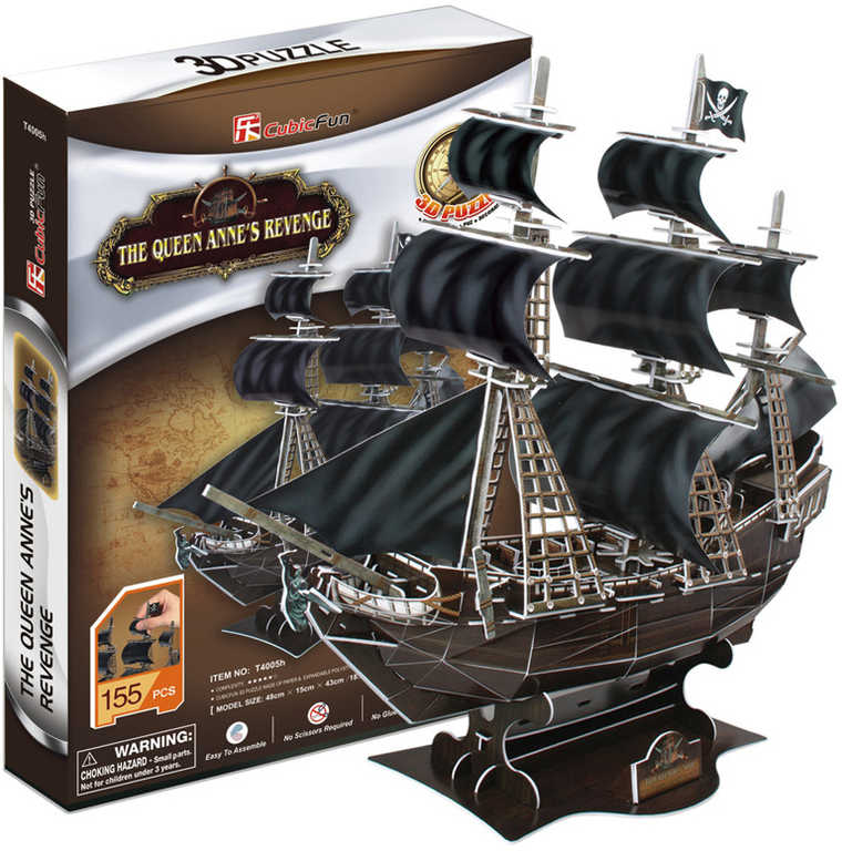 Fotografie CUBICFUN Puzzle pirátská loď Queen Anne\´s Revenge 3D model 155 dílků