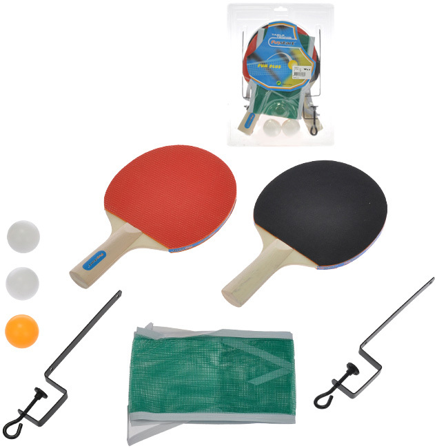Fotografie Sada na stolní tenis ping pong set dvě pálky 25cm se síťkou a doplňky