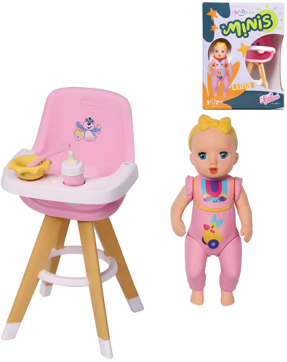 ZAPF BABY BORN Panenka Minis Luna herní set s jídelní židličkou a doplňky