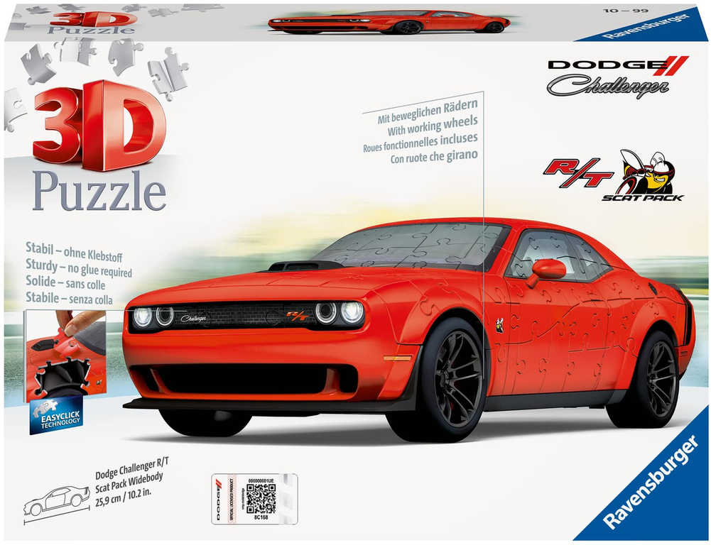 Fotografie RAVENSBURGER Puzzle 3D Auto Dodge Challenger R/T Scat Pack Red 108 dílků