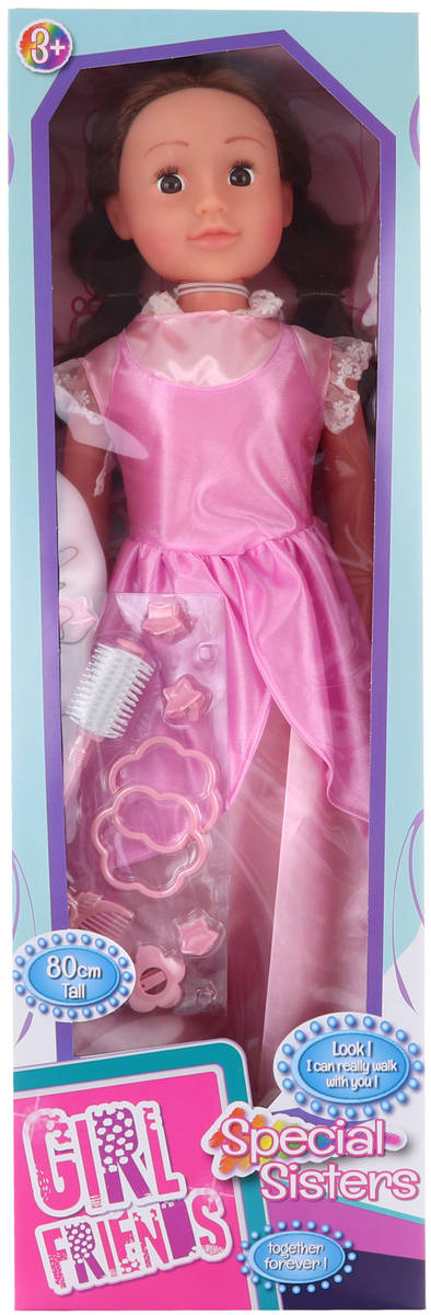 Fotografie Panenka velká chodící 80cm chodička růžové šaty set s kadeřnickými doplňky