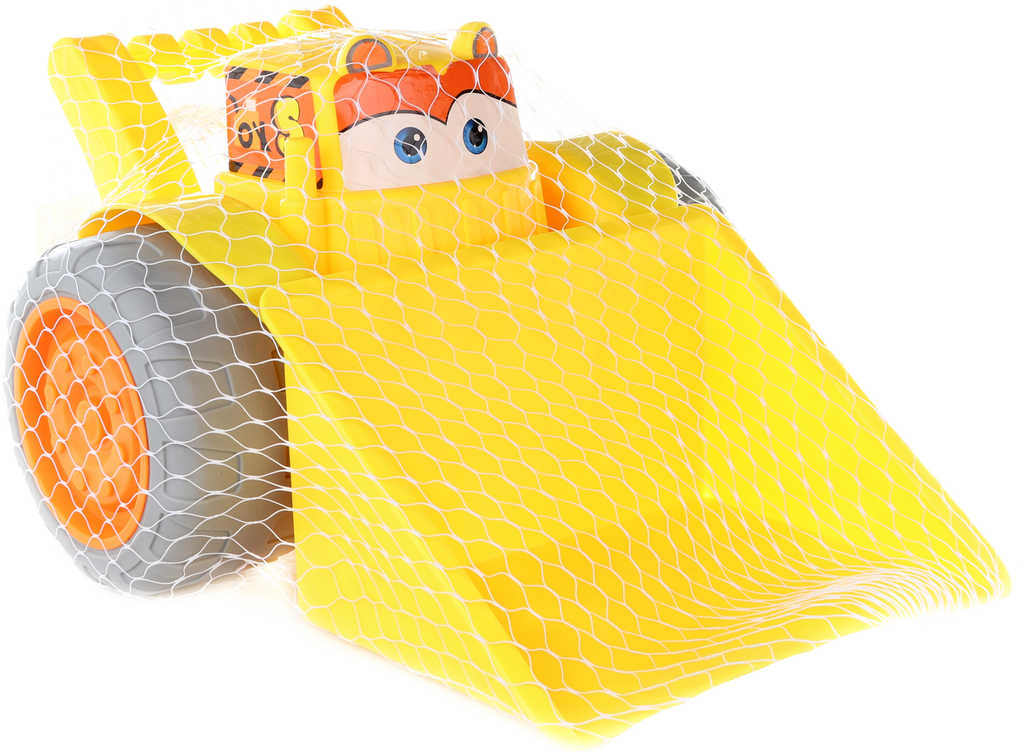 Fotografie Nakladač plastový žluté autíčko s očima na písek v síťce