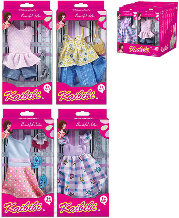 Šaty s fashion doplňky letní obleček pro panenku 29cm různé druhy v krabici