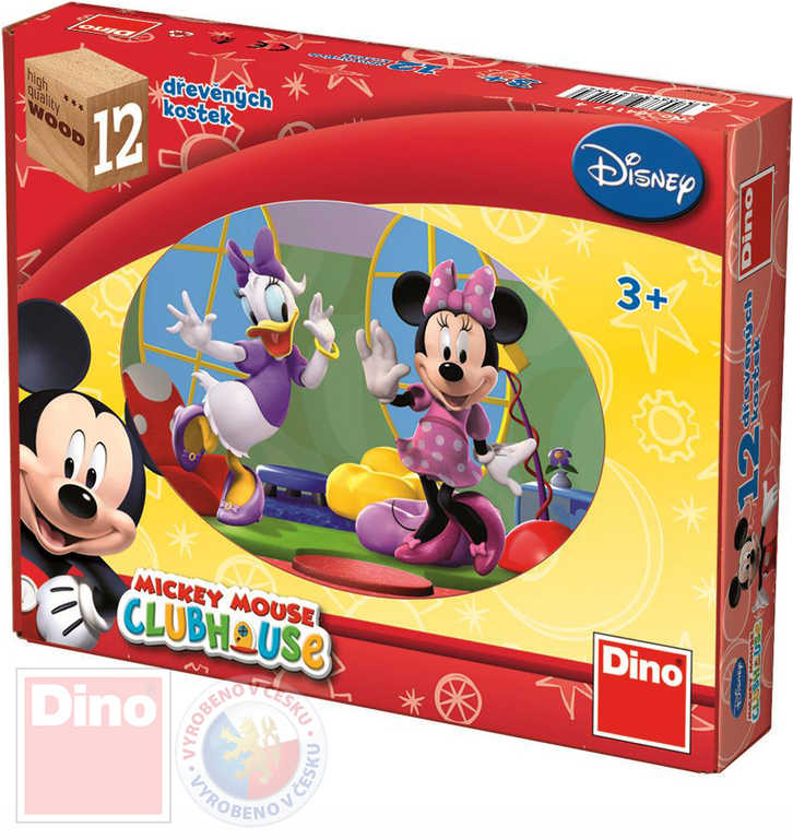 Fotografie DINO DŘEVO Kostky obrázkové Mickey Mouse set 12ks kubus *DŘEVĚNÉ HRAČKY* Dino