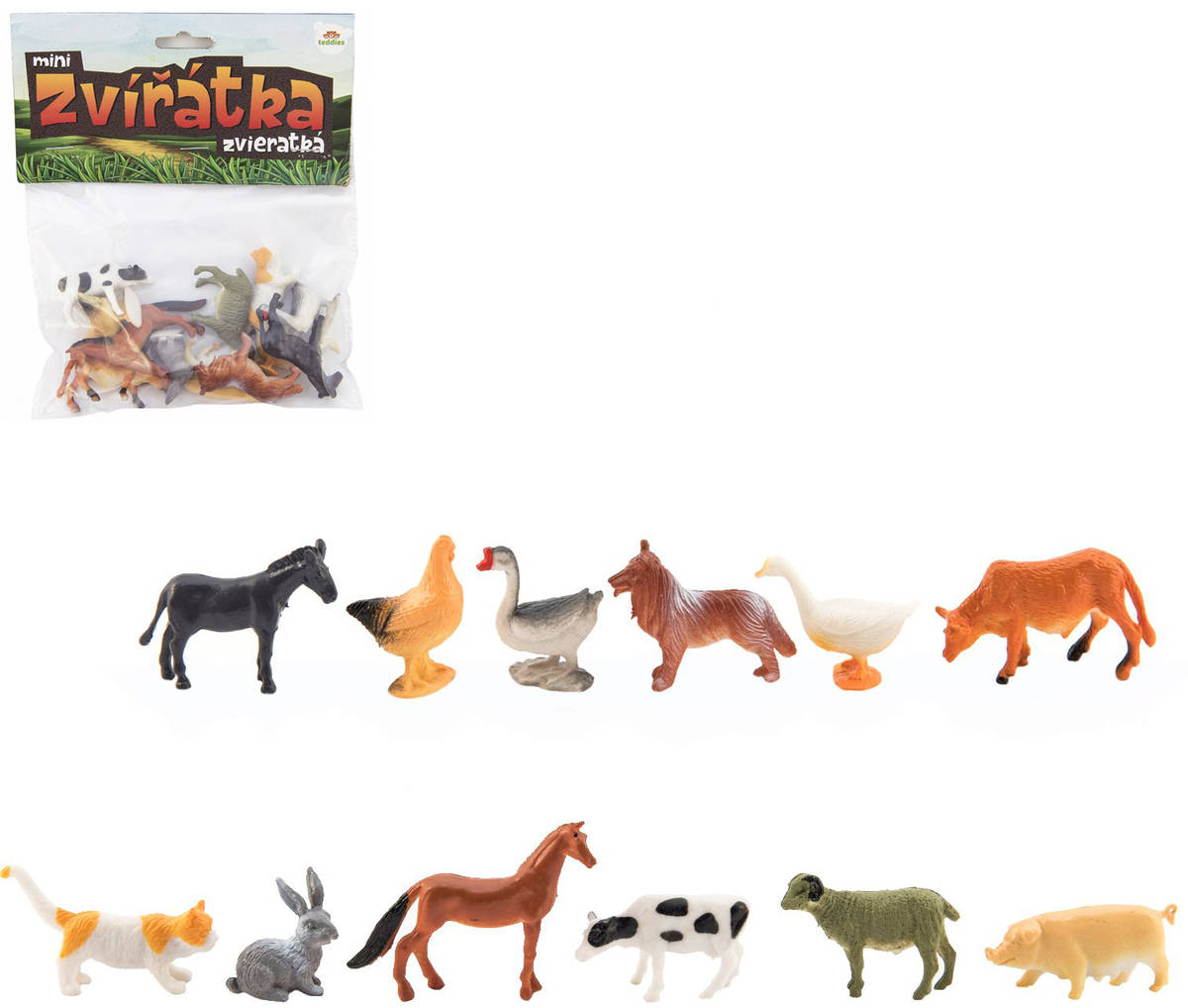 Zvířata domácí farma 4-6cm plastové figurky zvířátka set 12ks v sáčku