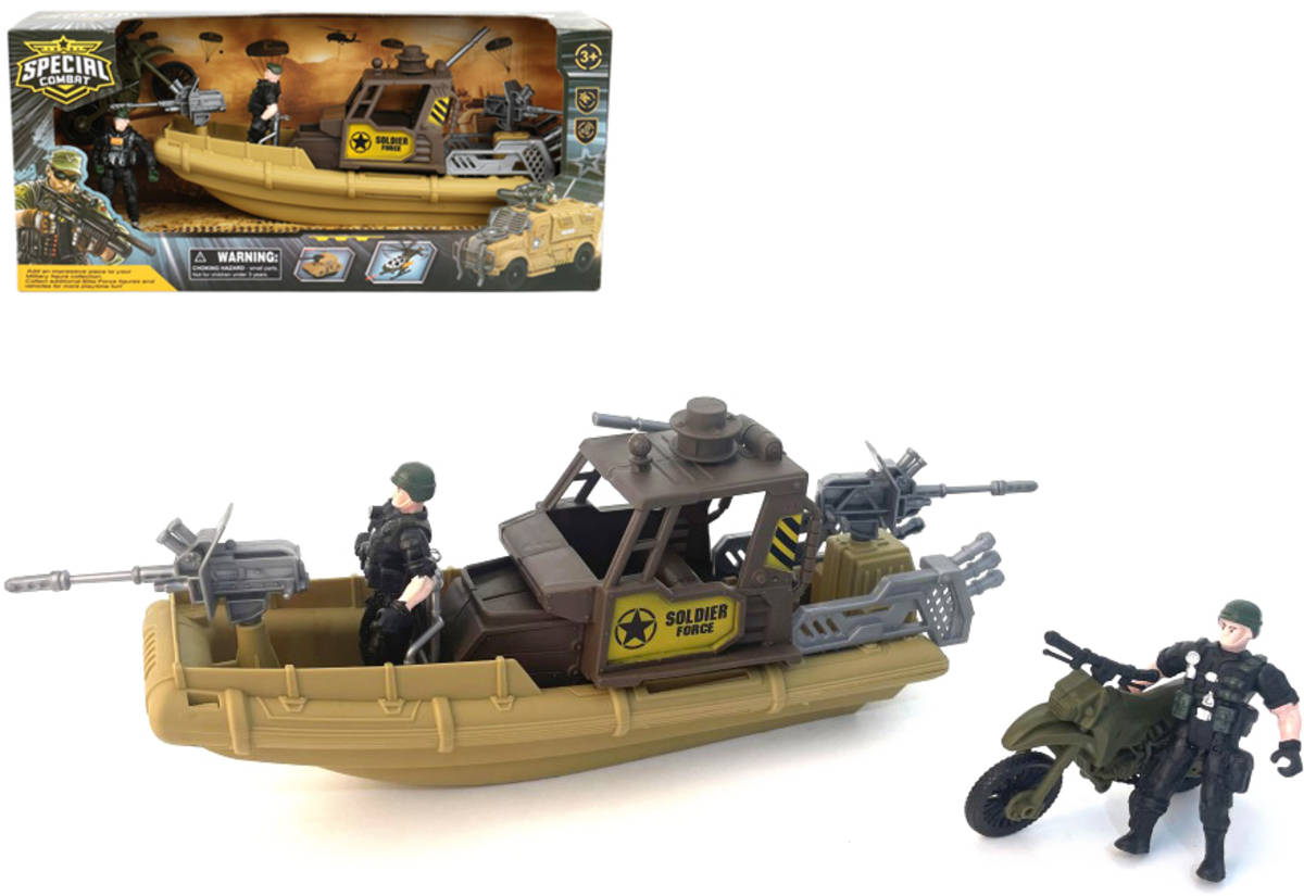 Fotografie Vojenská hlídková loď army sada se 2 figurkami a doplňky plast v krabici