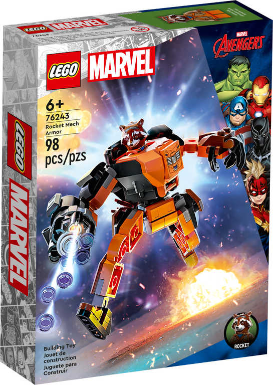 Fotografie LEGO MARVEL Avengers: Rocket v robotickém brnění 76243 STAVEBNICE