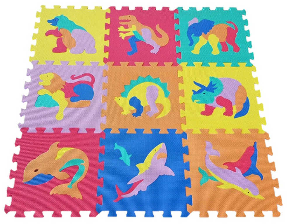 Fotografie Měkké bloky Zvířátka 9ks pěnový koberec baby vkládací puzzle